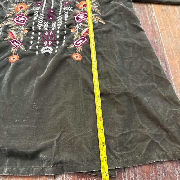 Kyla Seo Green Velvet Embroidered Tunic Top Large Boho Artsy - Picture 12 of 14